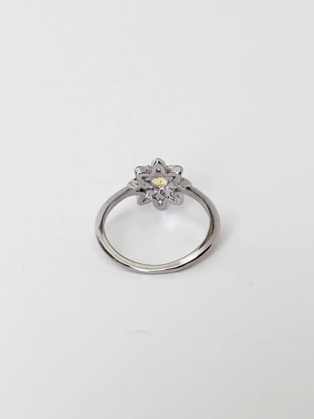 Sterling Silver Daisy Ring with Yellow Center Stone Cubic Zircon